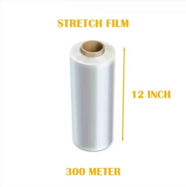 Stretch Film 12 Inch width, 300 Meters Length for Packing and multipurpose use.